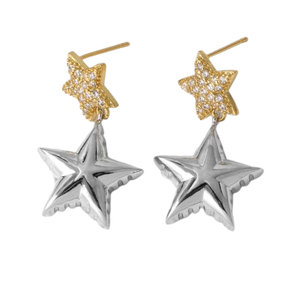 aretes de doble estrella bicolor