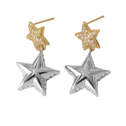 aretes de doble estrella bicolor